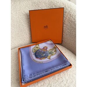 Hermes 'Qu'importe Le Flacon 90 Blue/purple Silk Scarf New In Box
